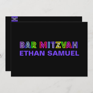 PixDezines neon lights bar mitzvah Invitation