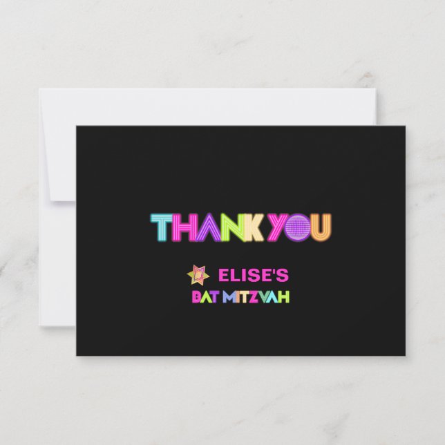 PixDezines Neon Lights Bat Mitzvah Thank You Invitation (Front)