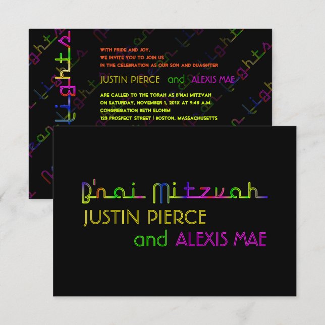 PixDezines neon lights b'nai mitzvah Invitation (Front/Back)