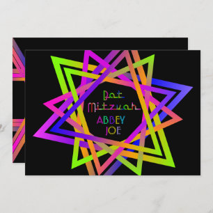 PixDezines Neon Sign Star of David/Bat Mitzvah Invitation
