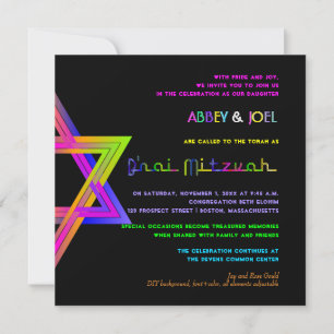 PixDezines Neon Sign Star of David/B'nai Mitzvah Invitation
