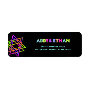 PixDezines Neon Sign Star of David B'nai Mitzvah Label