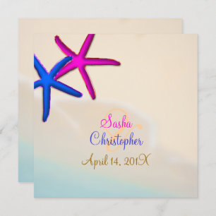 PixDezines Neon Starfish/Beach Wedding Invitation