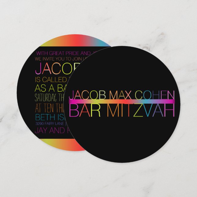 PixDezines neons/typography/bar mitzvah Invitation (Front/Back)