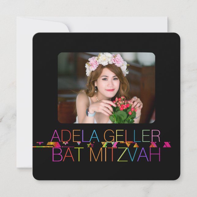 PixDezines neons/typography/bat mitzvah Invitation (Front)