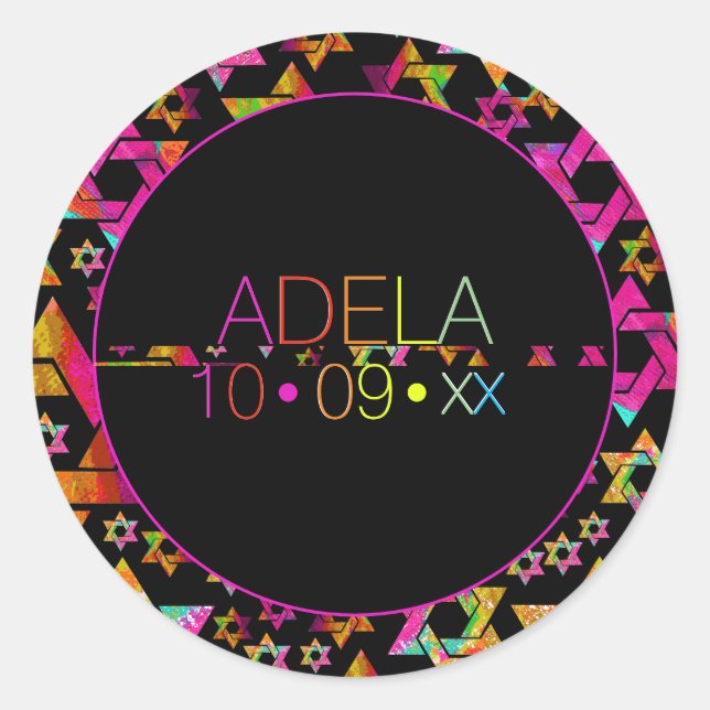 PixDezines Neons Typography Bat Mitzvah Logo Classic Round Sticker (Front)