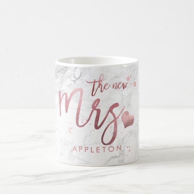 PixDezines New Mrs/Marble Faux Rose Gold/Script Coffee Mug (Center)