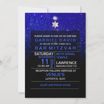 Pixdezines Night Sky/blue/typography/bar Mitzvah Invitation by custom_mitzvah at Zazzle