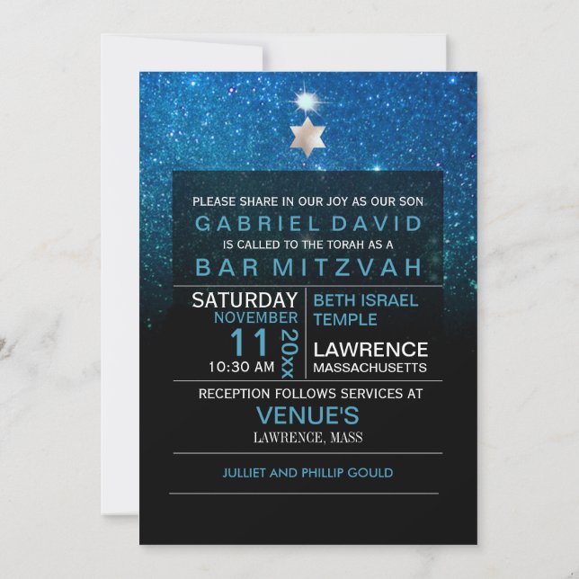 PixDezines Night Sky/Teal/typography/bar mitzvah Invitation (Back)