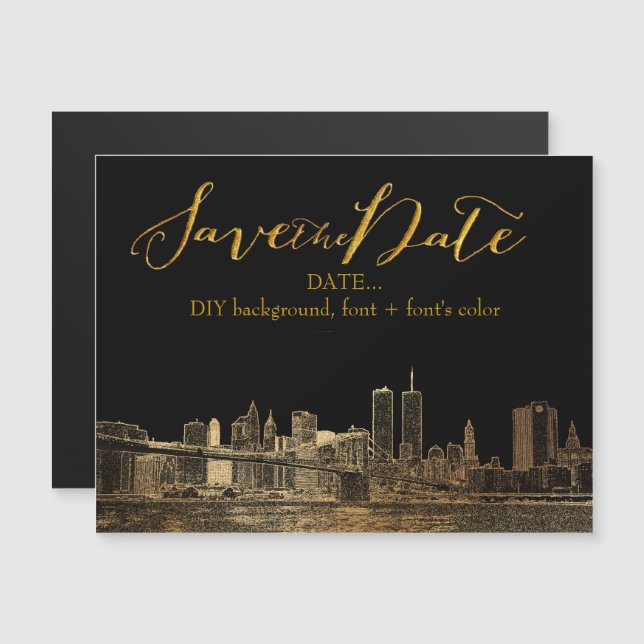 PixDezines NYC Sketched Cityscape Magnetic Invitation (Front/Back)
