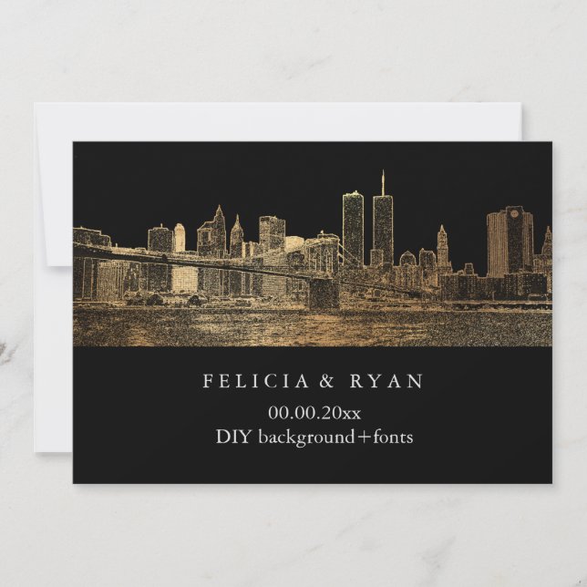 PixDezines NYC Skyline/Faux Gold/DIY Bckgrnd Invitation (Front)