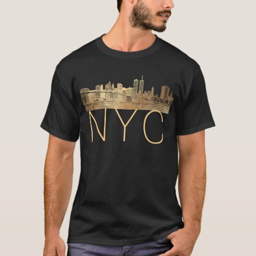 PixDezines NYC Skyline in Faux Gold DIY font T_Shirt