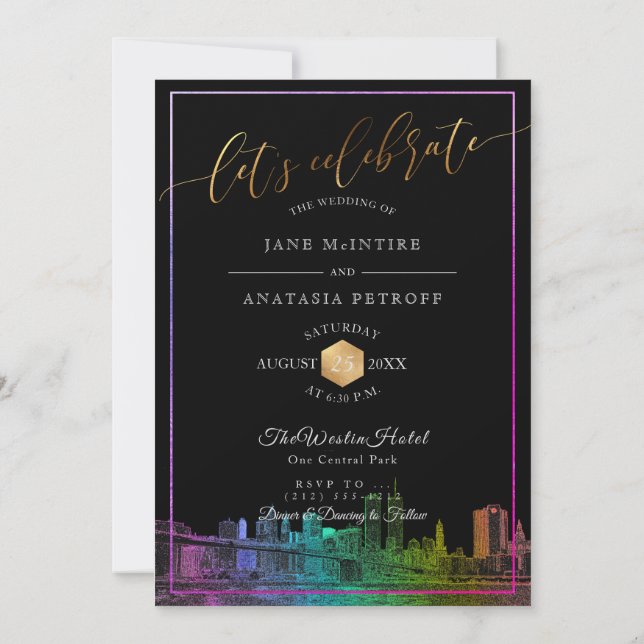 PixDezines NYC Skyline/Rainbow Colors Invitation (Back)