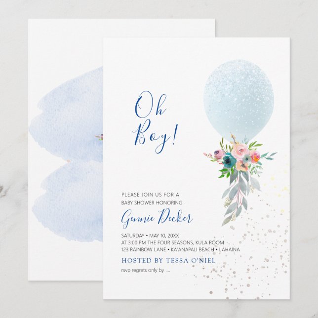 PixDezines Oh Boy Balloon Baby Shower Invitation (Front/Back)