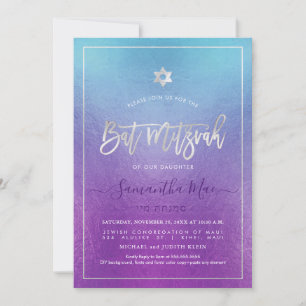 PixDezines Ombre Deep Blue Sea Bat Mitzvah Invitation