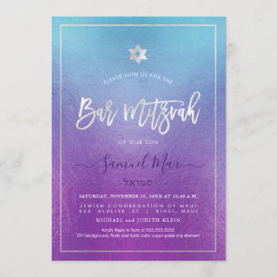 PixDezines Ombre Deep Blue Sea Bat Mitzvah Invitation