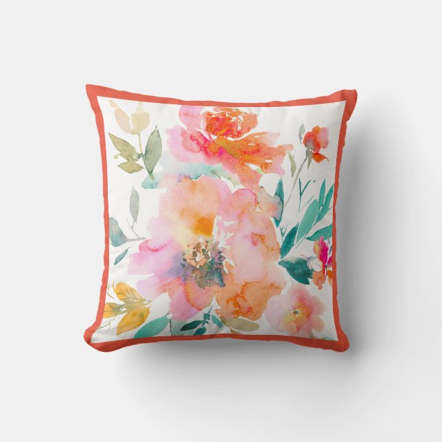 PixDezines Ombre Orange Garden Roses Frame DIY Throw Pillow (Front)