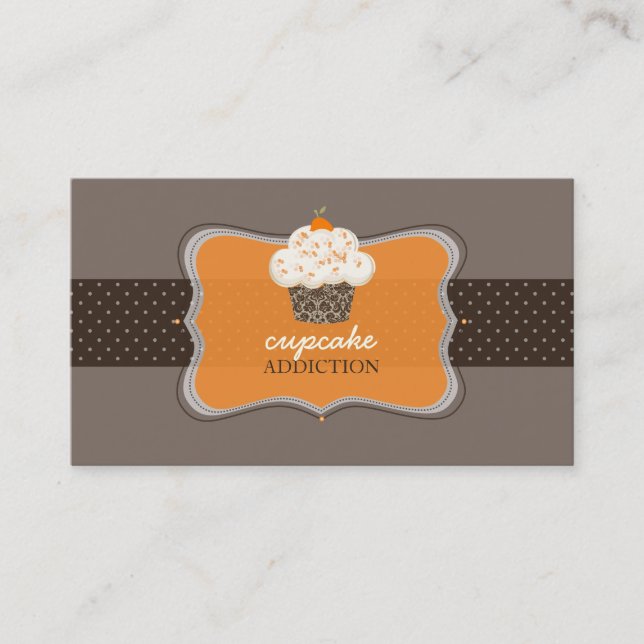 PixDezines orange chocolate cupcake/pâtisserie Business Card (Front)
