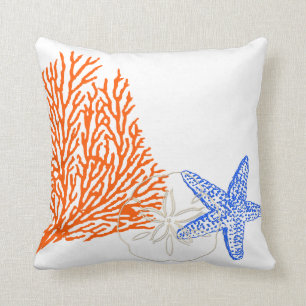 PixDezines orange coral+starfish/diy background Throw Pillow