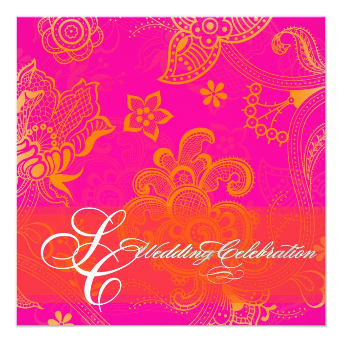 PixDezines orange floral lace/diy pink background Invite