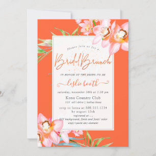 PixDezines Orchid Isle, Bridal Brunch Orange Invitation
