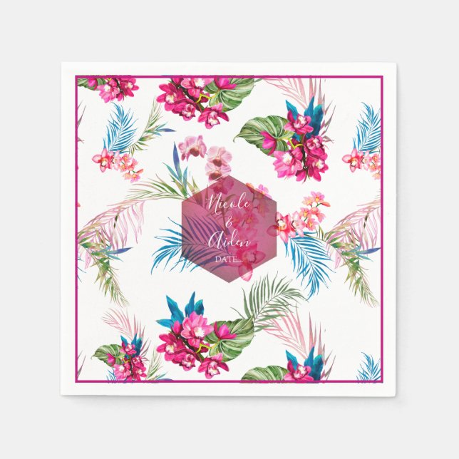 PixDezines Orchid Isle, Pink Orchid+Foliage Napkins (Front)