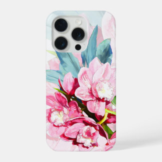 PixDezines Orchid Isle, Pink Orchids Blue Ti iPhone 15 Pro Case