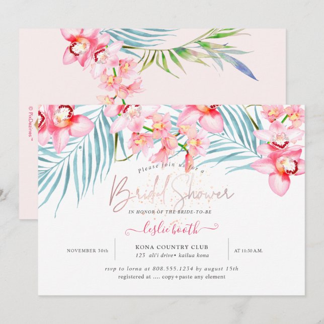 PixDezines Orchid Isle, Tropical Bridal Shower Invitation (Front/Back)