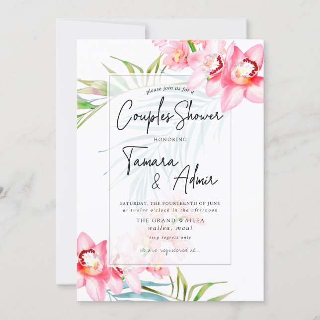 PixDezines Orchid Isle, Tropical Couples Shower Invitation (Front)