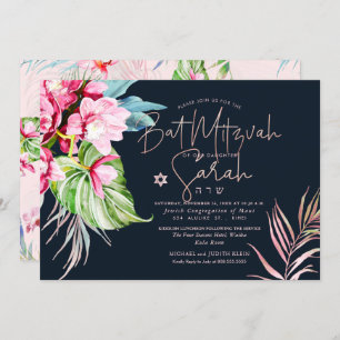 PixDezines Orchid Isle, Watercolor Bat Mitzvah Invitation