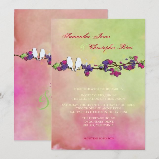PixDezines Original Love Birds on watercolor Invitation (Front/Back)