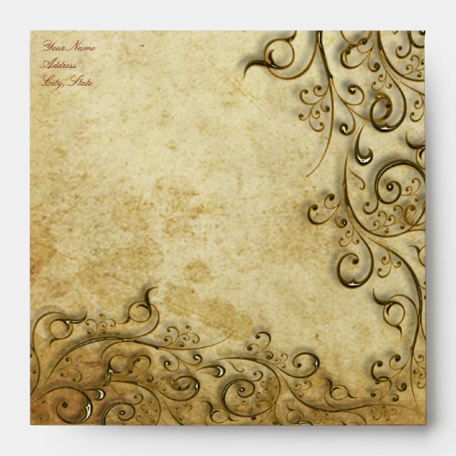 PixDezines Ornamental Black Gold Swirls Envelope (Front)