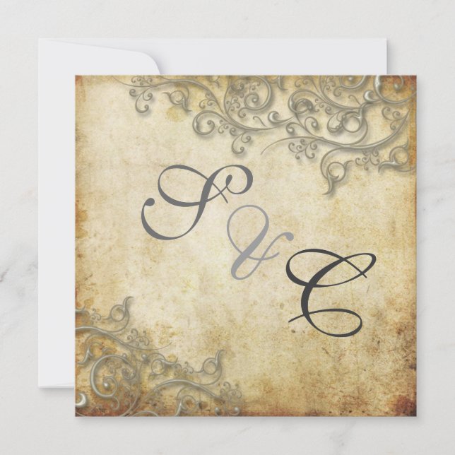 PixDezines Ornamental Rustic Silver Swirls Invitation (Front)