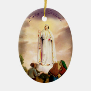 PixDezines Our Lady of Fatima, Text Customizable C Ceramic Ornament