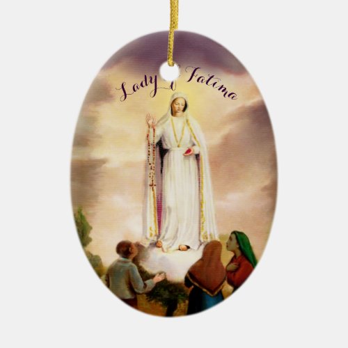 PixDezines Our Lady of Fatima Text Customizable Ceramic Ornament