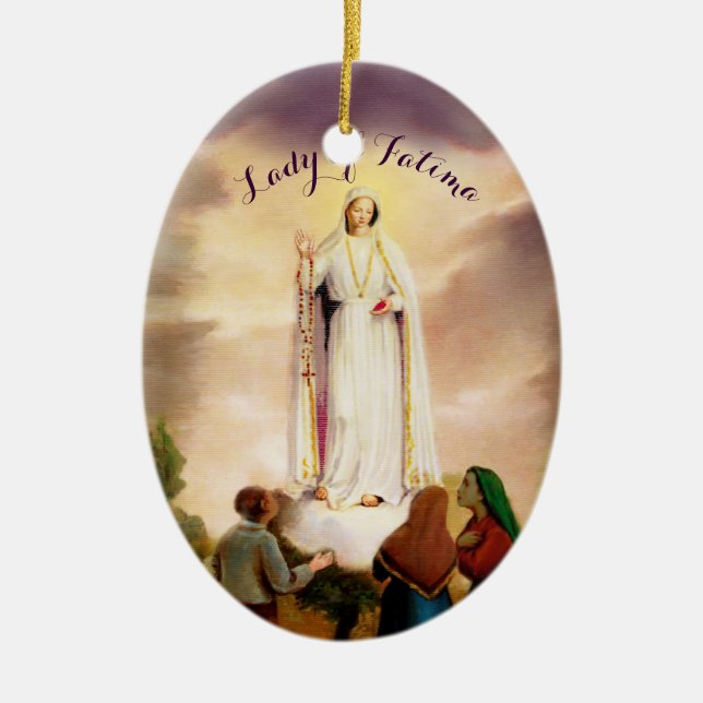 PixDezines Our Lady of Fatima, Text Customizable Ceramic Ornament (Front)