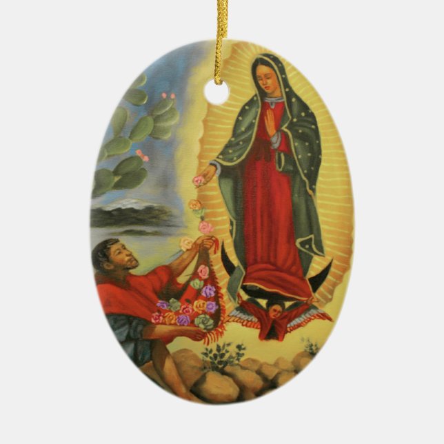 PixDezines Our Lady of Guadalup, Text Customizable Ceramic Ornament (Front)