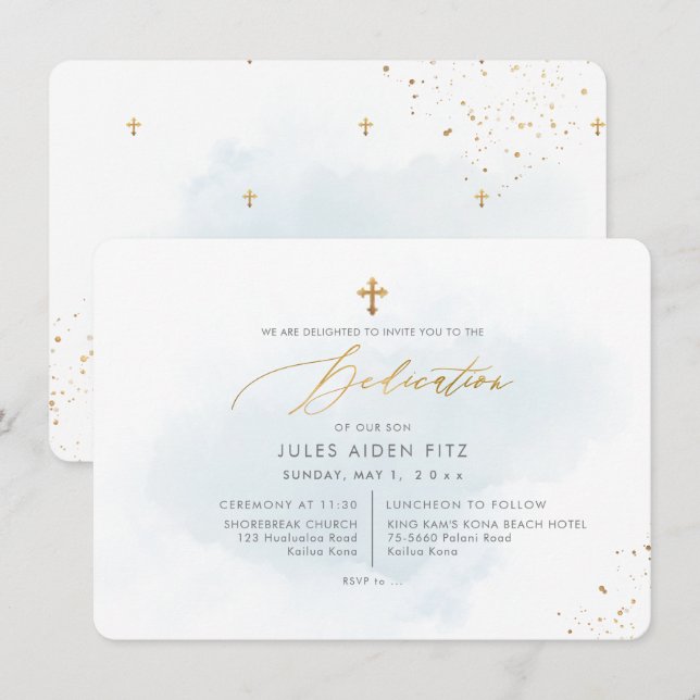 PixDezines Pale Blue Watercolor Dedication Invitation (Front/Back)
