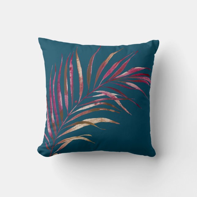 PixDezines palm fronds, burgundy+rose gold Throw Pillow (Front)