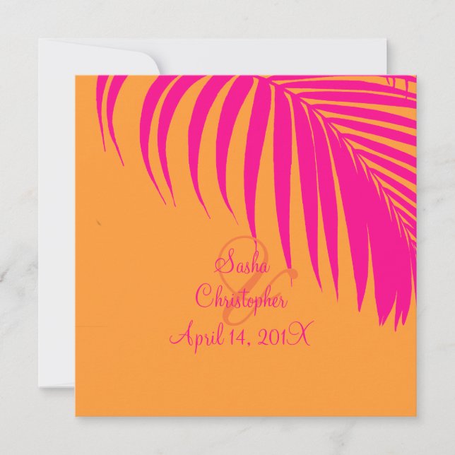 PixDezines Palm Fronds, Mandarin Orange/Pink Invitation (Front)