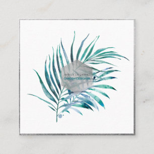 PixDezines PALM FRONDS, TEAL BLUE Square Business Card
