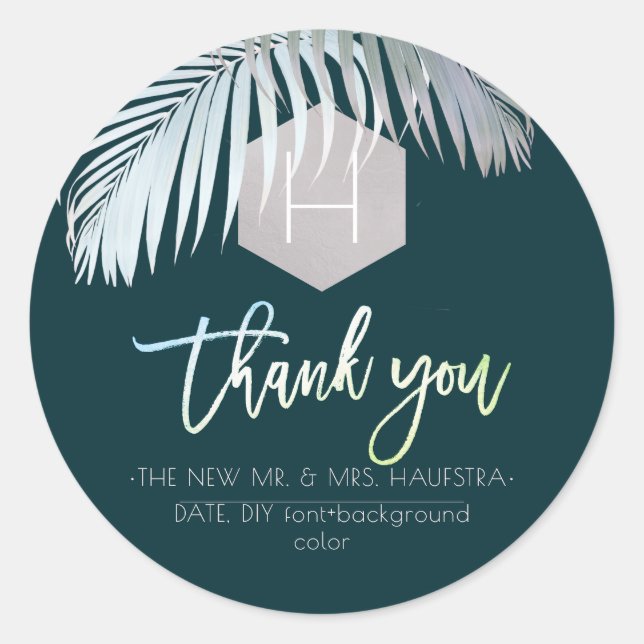 PixDezines Palm Monogram Blush Foil, Thank You Classic Round Sticker (Front)