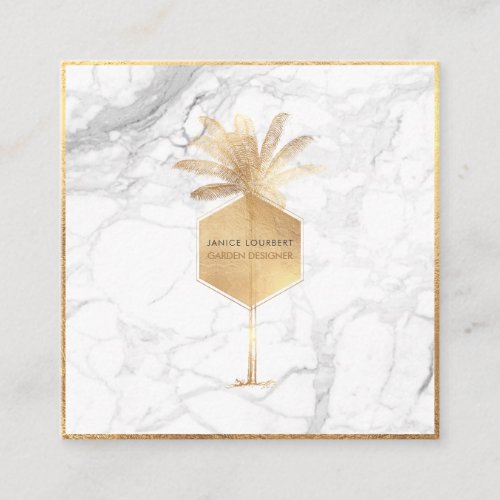 PixDezines PALM TREE FAUX GOLDMARBLE Square Business Card