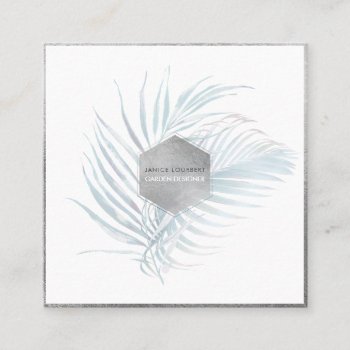 Pixdezines Palms  Dusty Light Blue Square Business Card by Create_Business_Card at Zazzle