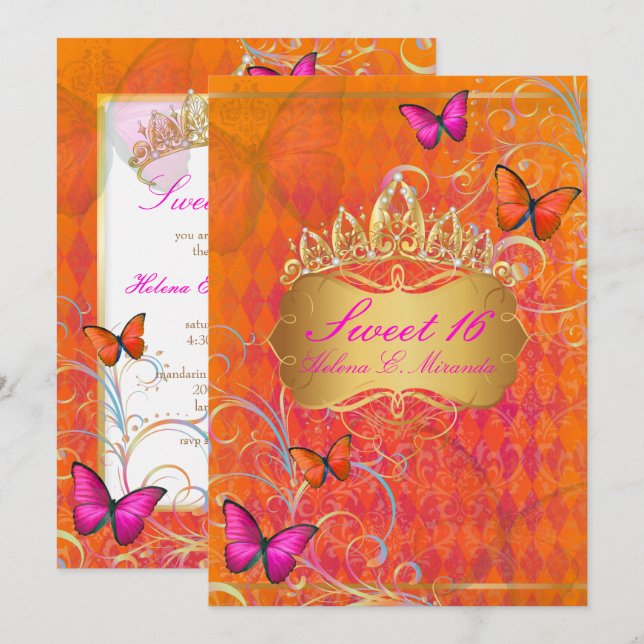 PixDezines Papillon Sweet 16/Rainbow Swirls Invitation (Front/Back)