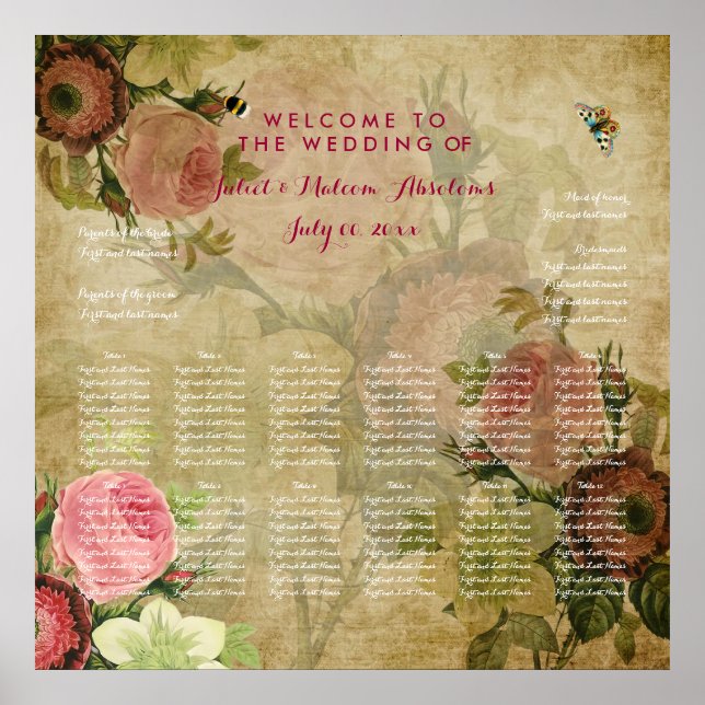 PixDezines parchment/vintage roses/seating chart (Front)