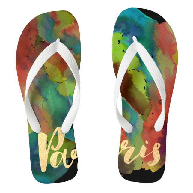 PixDezines paris/cool watercolor Flip Flops (Footbed)