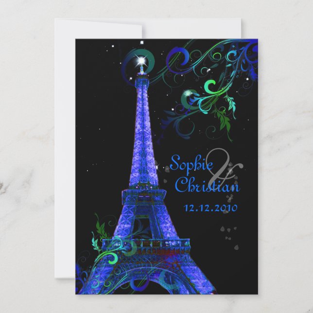 PixDezines Paris La Nuit, eiffel tower Invitation (Front)