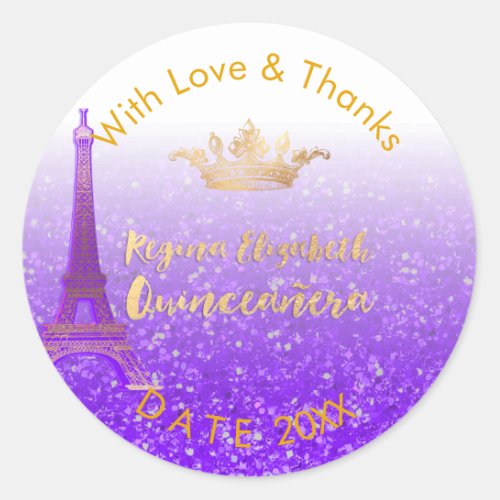 PixDezines ParisSweet 15Gold CrownDIY Thank You Classic Round Sticker