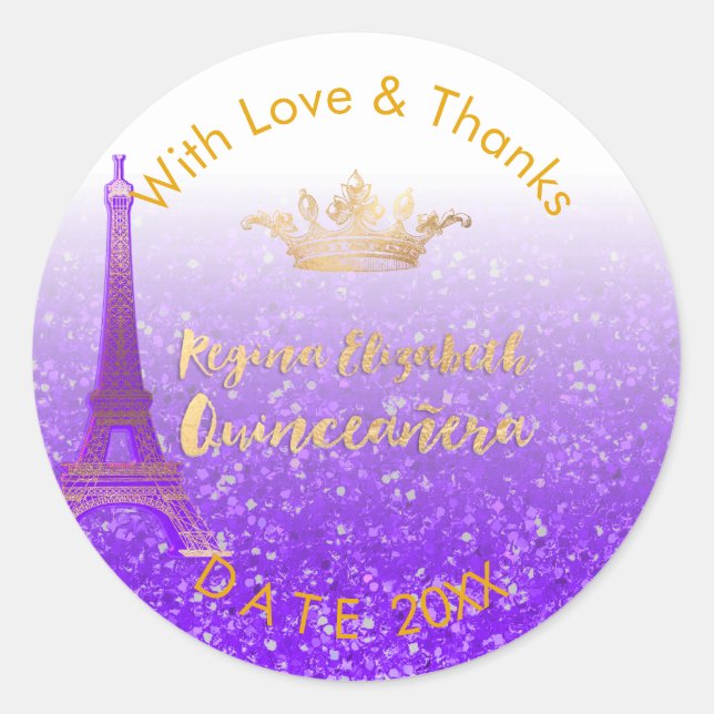 PixDezines Paris/Sweet 15/Gold Crown/DIY Thank You Classic Round Sticker (Front)
